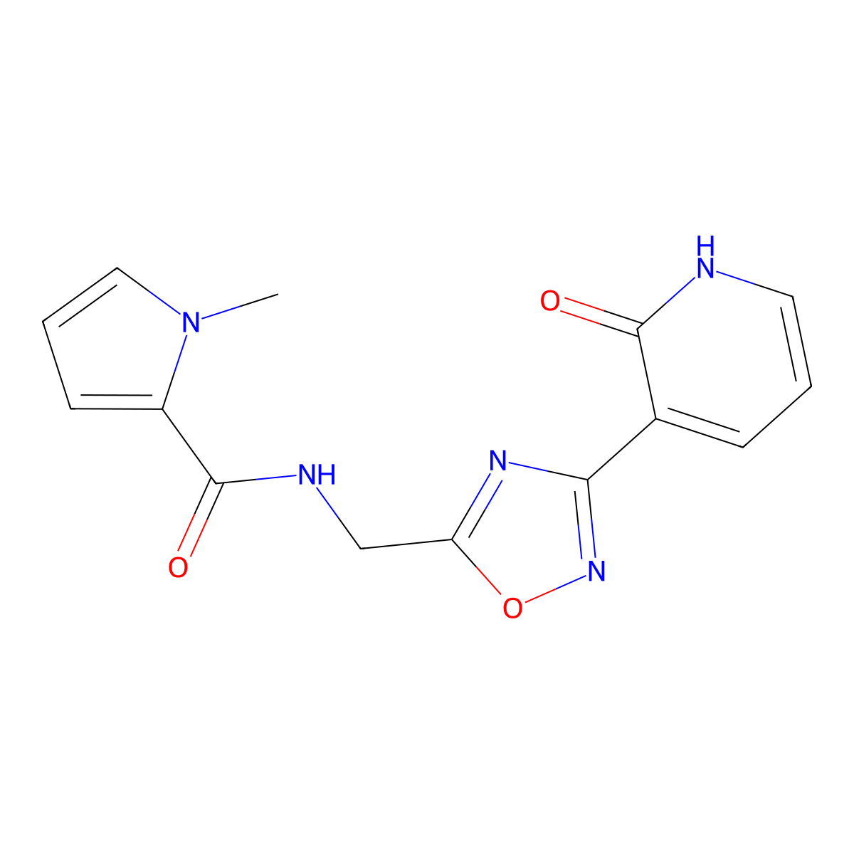 1-methyl-N-((3-(2-oxo-1,2-dihydropyridin-3-yl)-1,2,4-oxadiazol-5-yl)methyl)-1H-pyrrole-2-carboxamide molecular structure, CAS 2034319-28-1