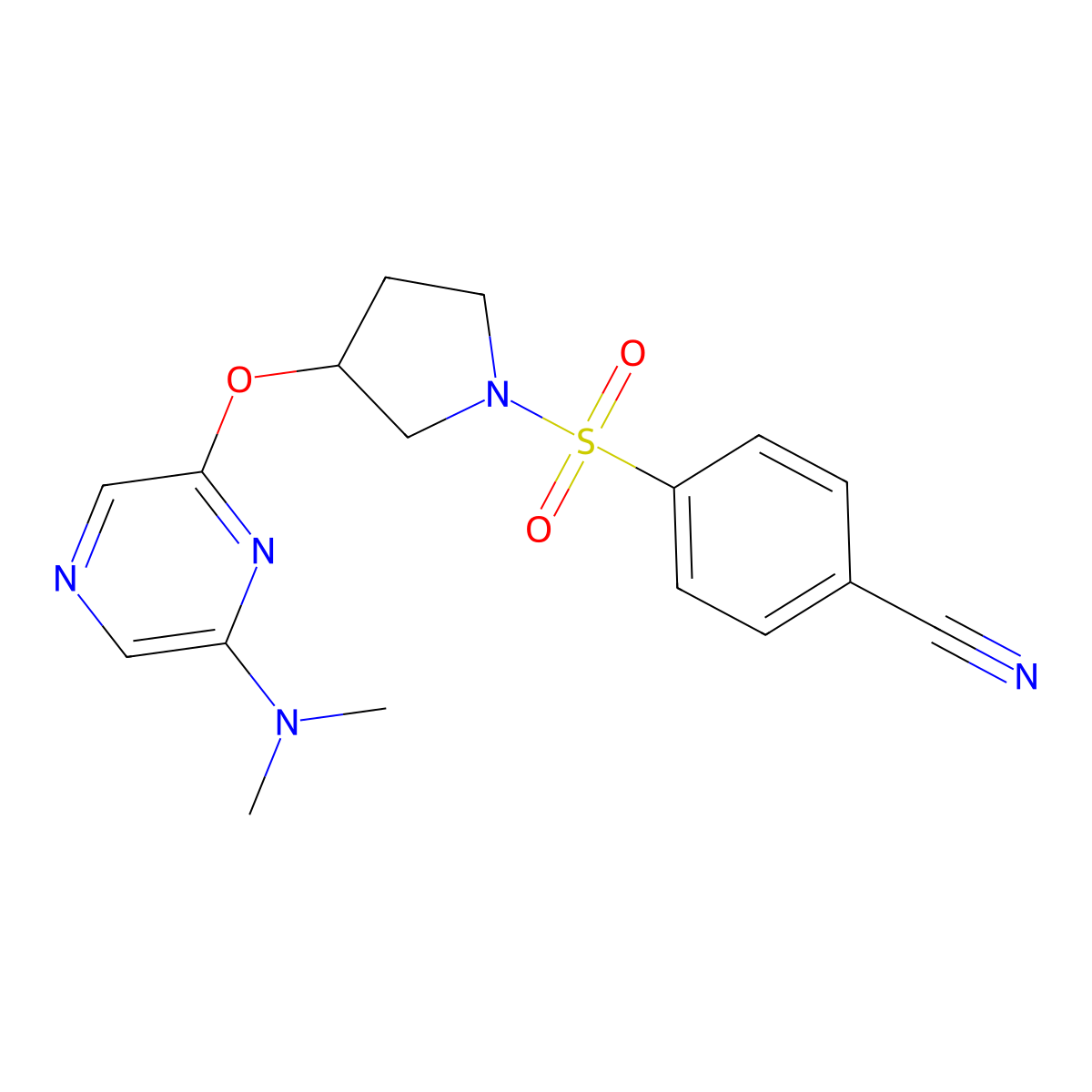4-[(3-{[6-(Dimethylamino)pyrazin-2-yl]oxy}pyrrolidin-1-yl)sulfonyl]benzonitrile molecular structure, CAS 2034319-35-0