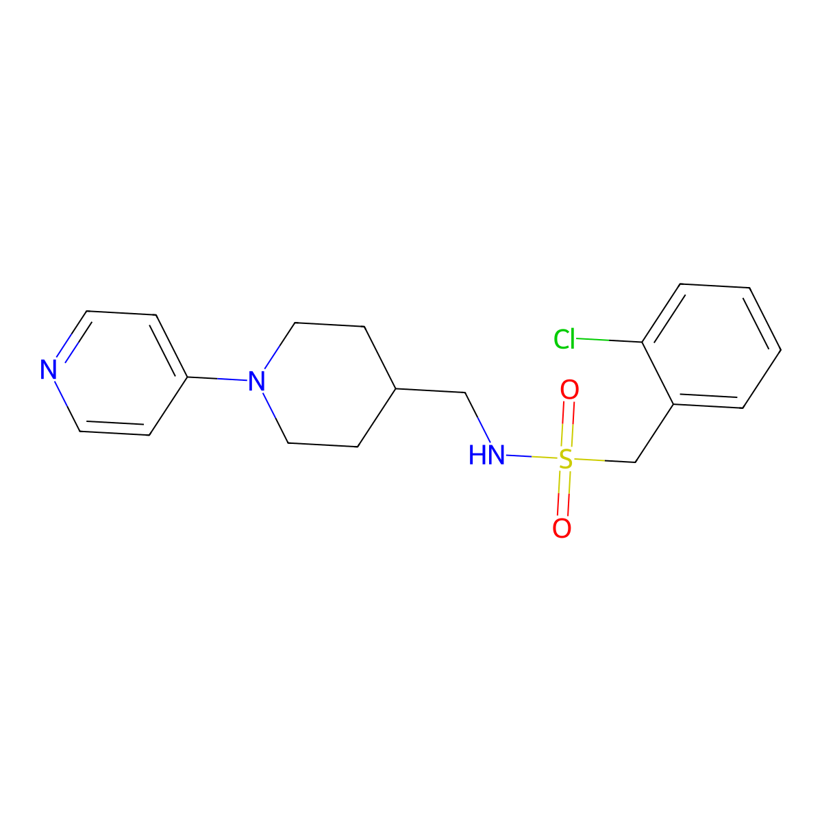 1-(2-chlorophenyl)-N-((1-(pyridin-4-yl)piperidin-4-yl)methyl)methanesulfonamide molecular structure, CAS 2034319-40-7