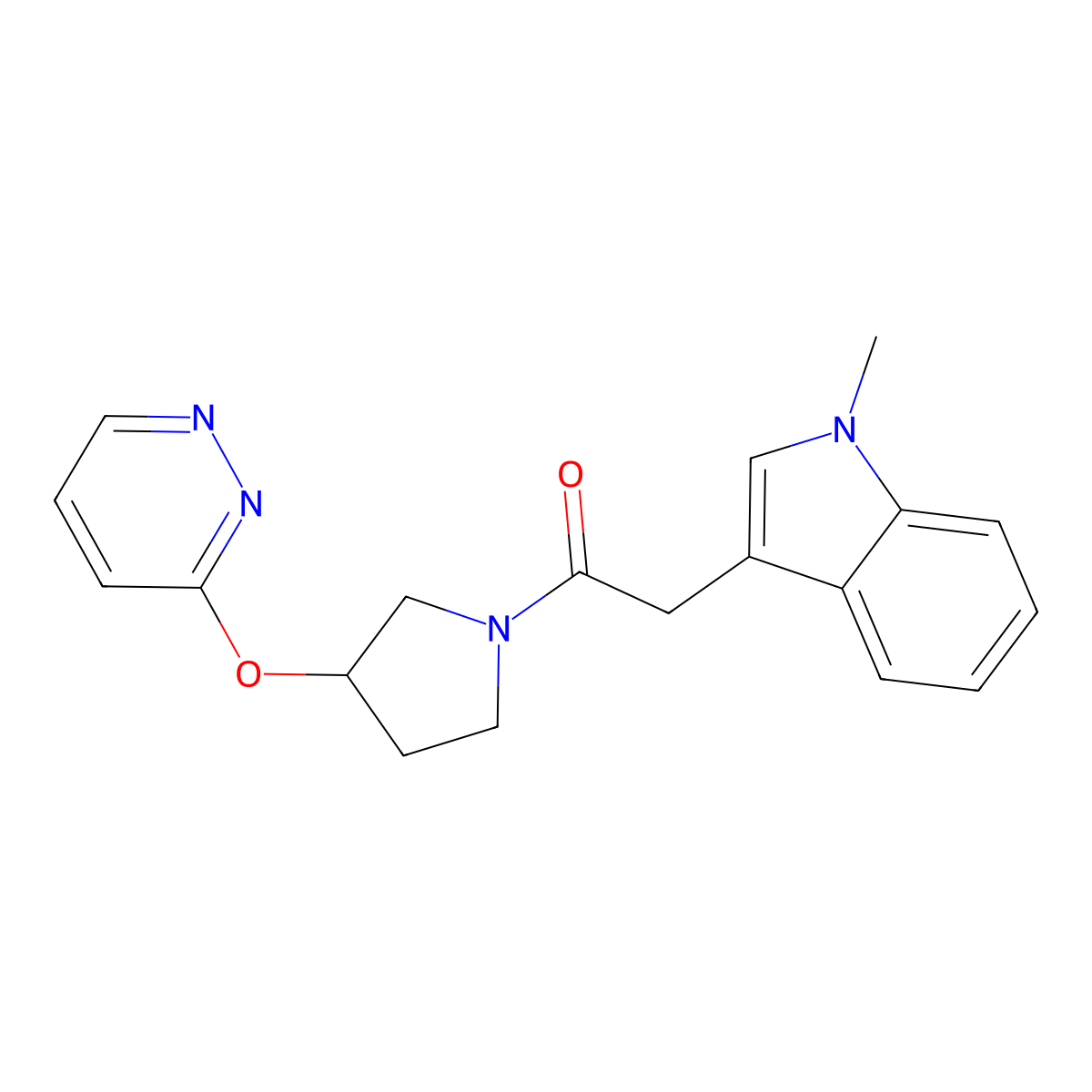 2-(1-methyl-1H-indol-3-yl)-1-(3-(pyridazin-3-yloxy)pyrrolidin-1-yl)ethanone molecular structure, CAS 2034319-41-8