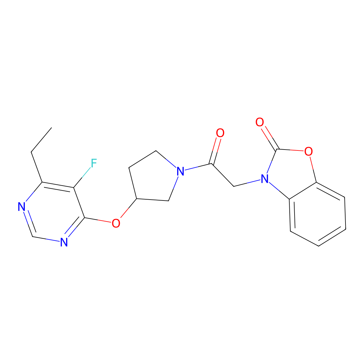 3-(2-(3-((6-ethyl-5-fluoropyrimidin-4-yl)oxy)pyrrolidin-1-yl)-2-oxoethyl)benzo[d]oxazol-2(3H)-one molecular structure, CAS 2034319-42-9