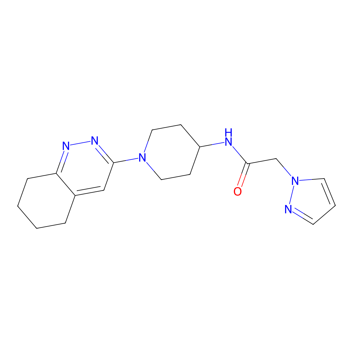 2-(1H-pyrazol-1-yl)-N-[1-(5,6,7,8-tetrahydrocinnolin-3-yl)piperidin-4-yl]acetamide molecular structure, CAS 2034319-43-0