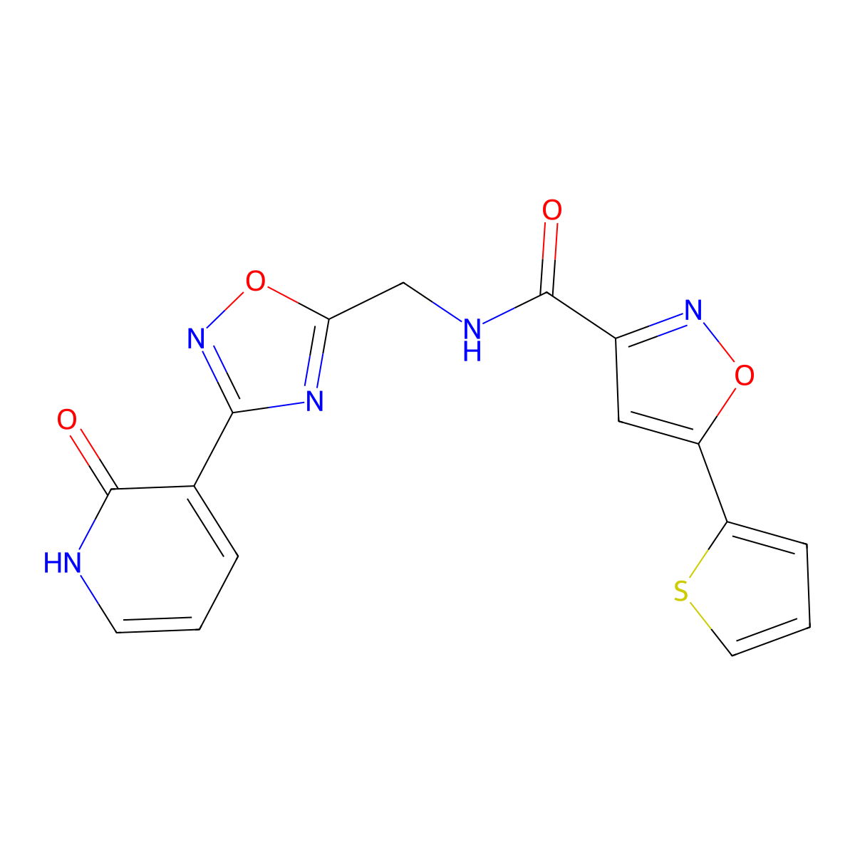N-((3-(2-oxo-1,2-dihydropyridin-3-yl)-1,2,4-oxadiazol-5-yl)methyl)-5-(thiophen-2-yl)isoxazole-3-carboxamide molecular structure, CAS 2034319-47-4