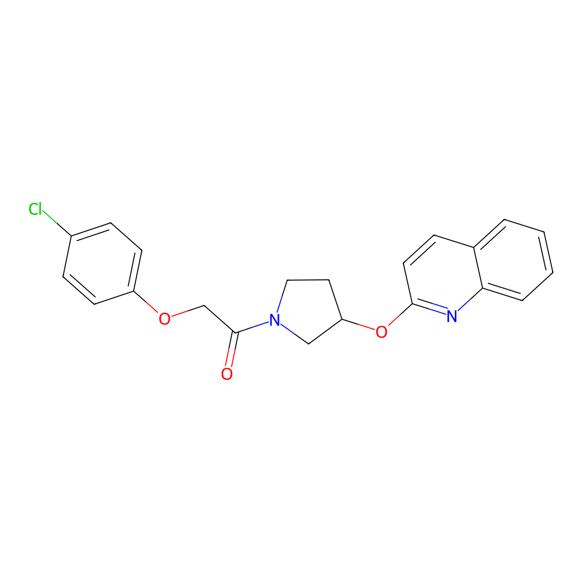 2-(4-Chlorophenoxy)-1-(3-(quinolin-2-yloxy)pyrrolidin-1-yl)ethanone molecular structure, CAS 2034319-48-5