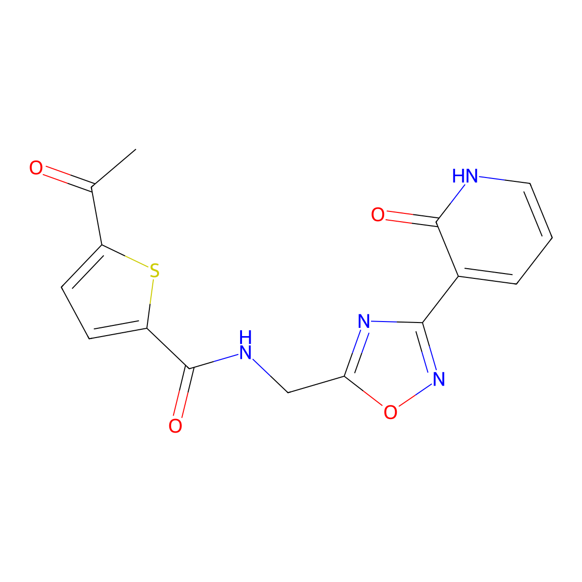 5-acetyl-N-((3-(2-oxo-1,2-dihydropyridin-3-yl)-1,2,4-oxadiazol-5-yl)methyl)thiophene-2-carboxamide molecular structure, CAS 2034319-53-2