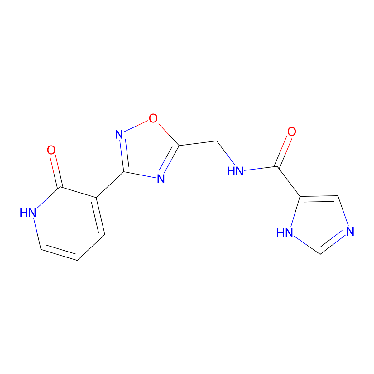 N-((3-(2-oxo-1,2-dihydropyridin-3-yl)-1,2,4-oxadiazol-5-yl)methyl)-1H-imidazole-5-carboxamide molecular structure, CAS 2034319-58-7