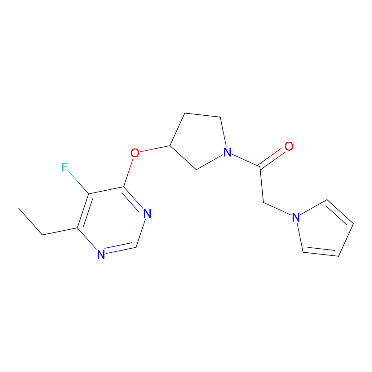 1-(3-((6-ethyl-5-fluoropyrimidin-4-yl)oxy)pyrrolidin-1-yl)-2-(1H-pyrrol-1-yl)ethanone molecular structure, CAS 2034319-60-1