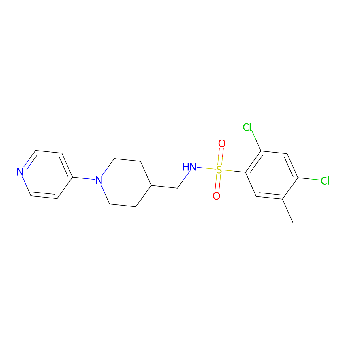 2,4-dichloro-5-methyl-N-((1-(pyridin-4-yl)piperidin-4-yl)methyl)benzenesulfonamide molecular structure, CAS 2034319-66-7