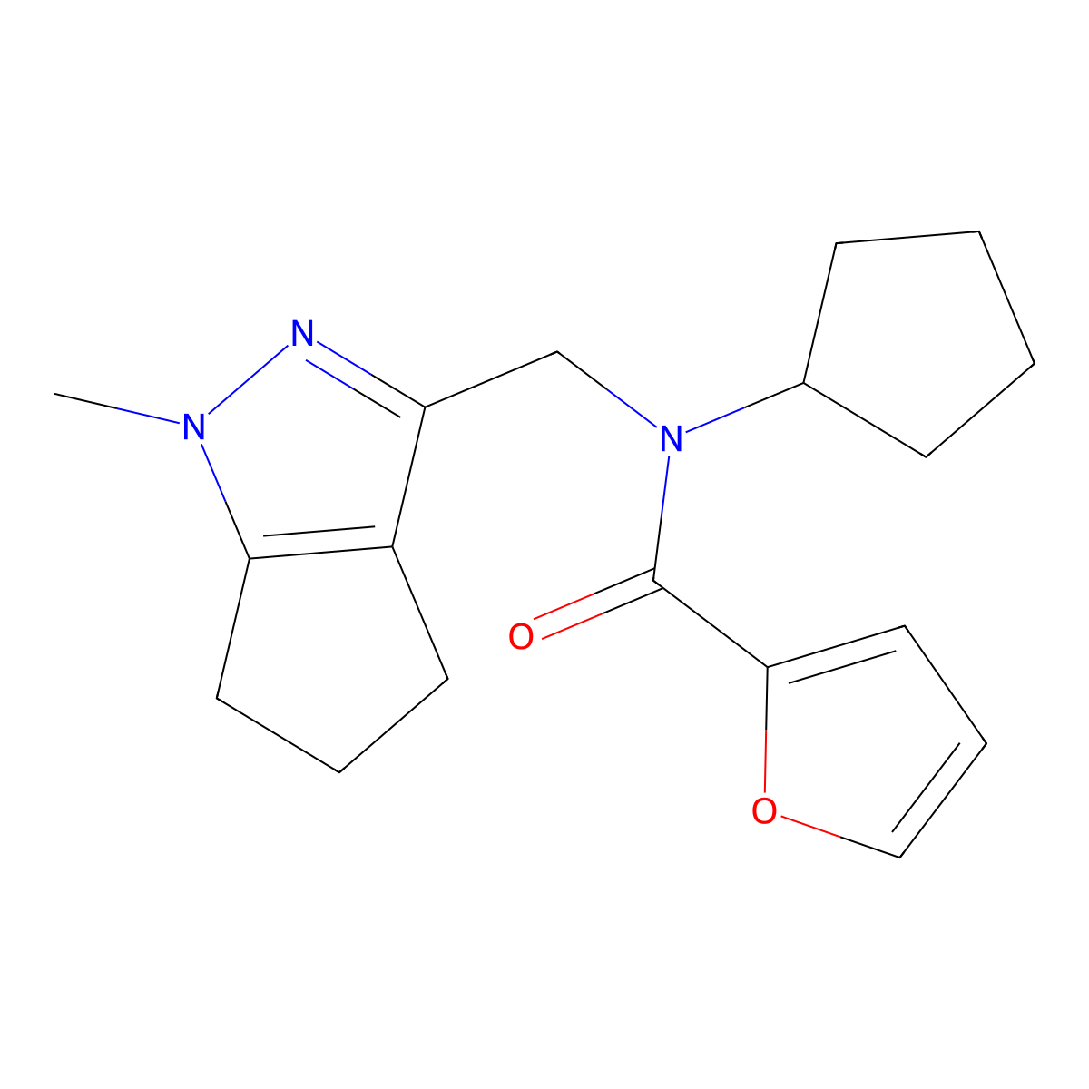 N-cyclopentyl-N-((1-methyl-1,4,5,6-tetrahydrocyclopenta[c]pyrazol-3-yl)methyl)furan-2-carboxamide molecular structure, CAS 2034319-68-9