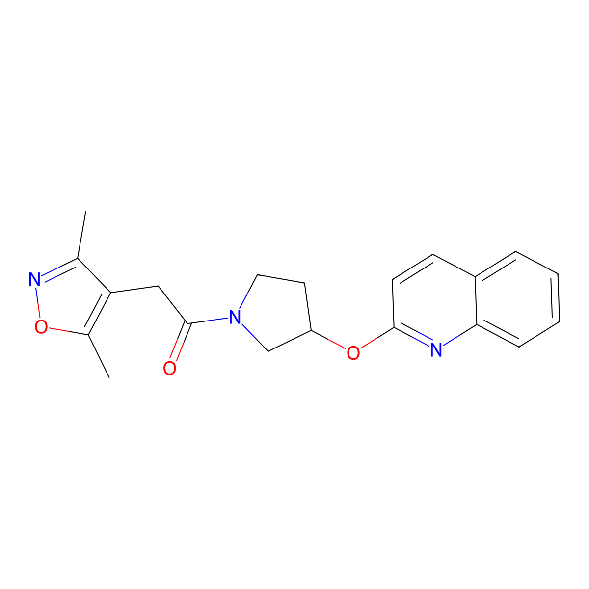 2-(3,5-Dimethylisoxazol-4-yl)-1-(3-(quinolin-2-yloxy)pyrrolidin-1-yl)ethanone molecular structure, CAS 2034319-69-0