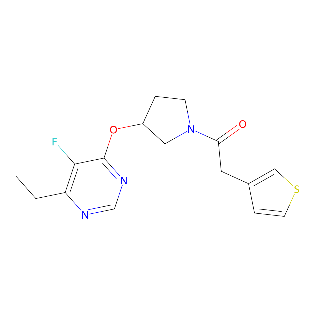 1-(3-((6-Ethyl-5-fluoropyrimidin-4-yl)oxy)pyrrolidin-1-yl)-2-(thiophen-3-yl)ethanone molecular structure, CAS 2034319-73-6