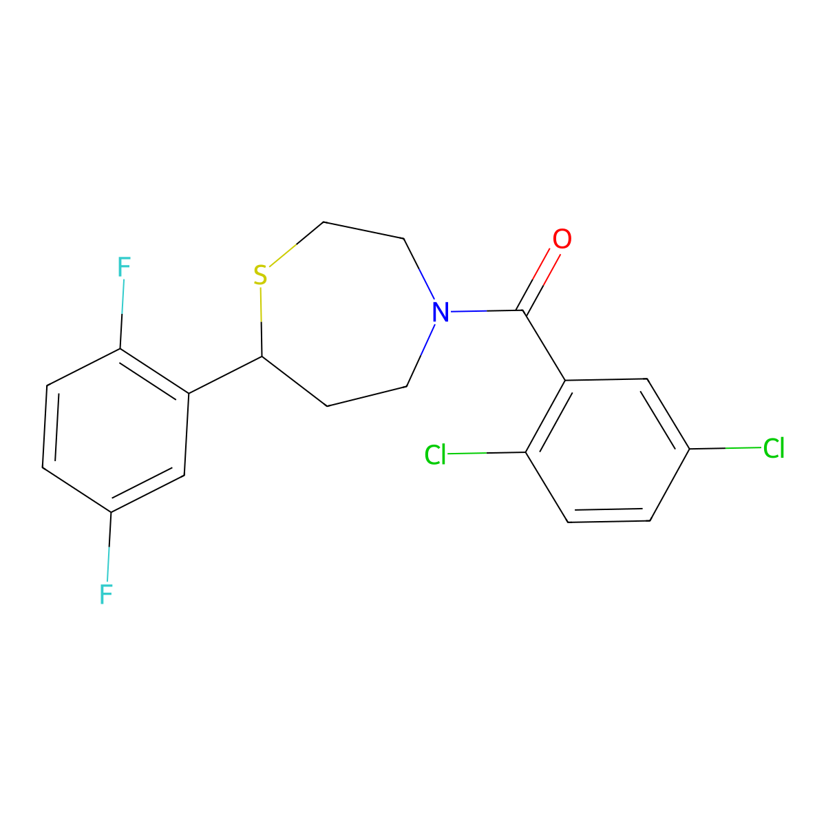 (2,5-Dichlorophenyl)(7-(2,5-difluorophenyl)-1,4-thiazepan-4-yl)methanone molecular structure, CAS 2034319-75-8