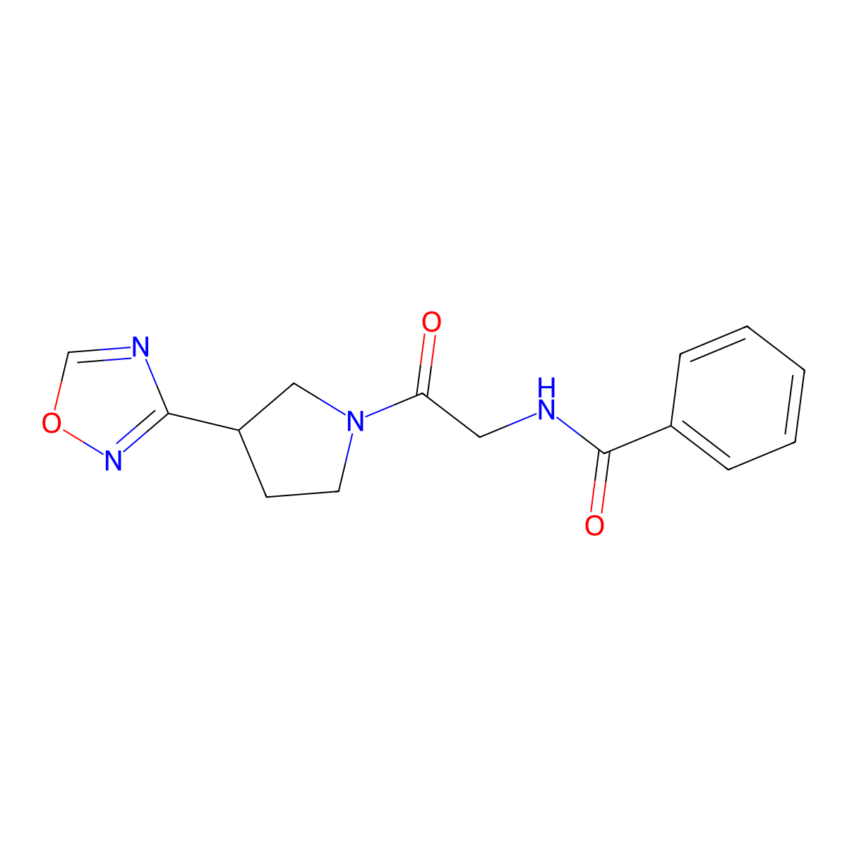 N-{2-[3-(1,2,4-oxadiazol-3-yl)pyrrolidin-1-yl]-2-oxoethyl}benzamide molecular structure, CAS 2034319-79-2