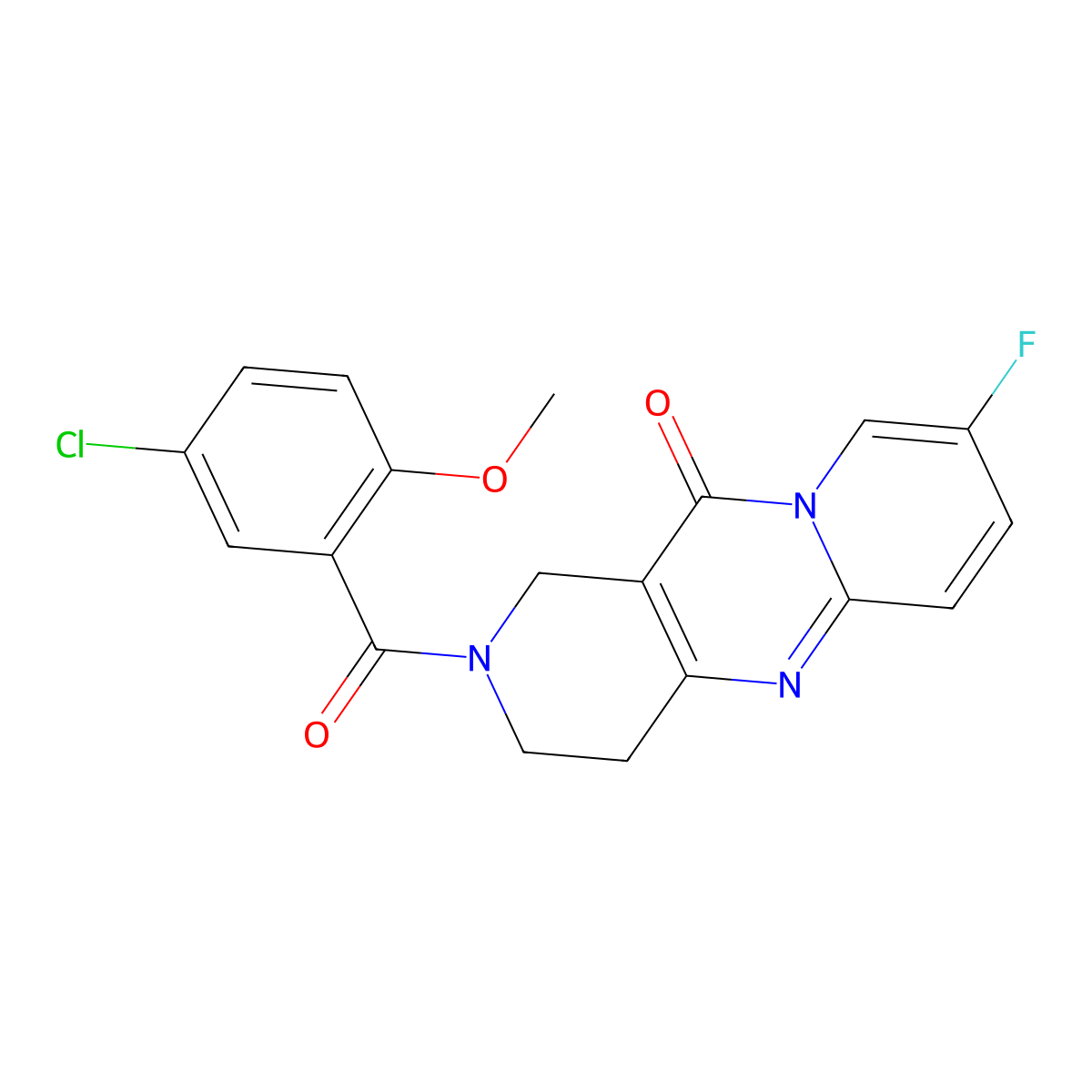 2-(5-chloro-2-methoxybenzoyl)-8-fluoro-3,4-dihydro-1H-dipyrido[1,2-a:4',3'-d]pyrimidin-11(2H)-one molecular structure, CAS 2034319-82-7
