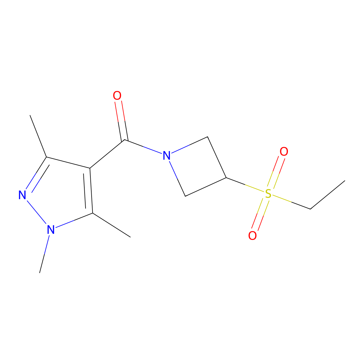 (3-(ethylsulfonyl)azetidin-1-yl)(1,3,5-trimethyl-1H-pyrazol-4-yl)methanone molecular structure, CAS 2034319-83-8