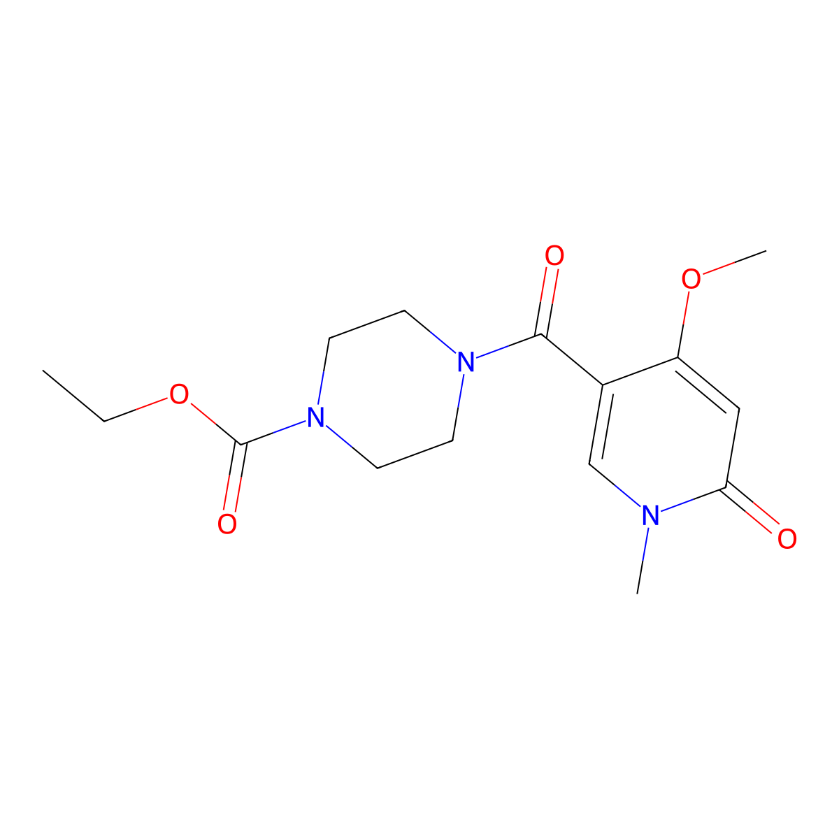 Ethyl 4-(4-methoxy-1-methyl-6-oxo-1,6-dihydropyridine-3-carbonyl)piperazine-1-carboxylate molecular structure, CAS 2034319-84-9