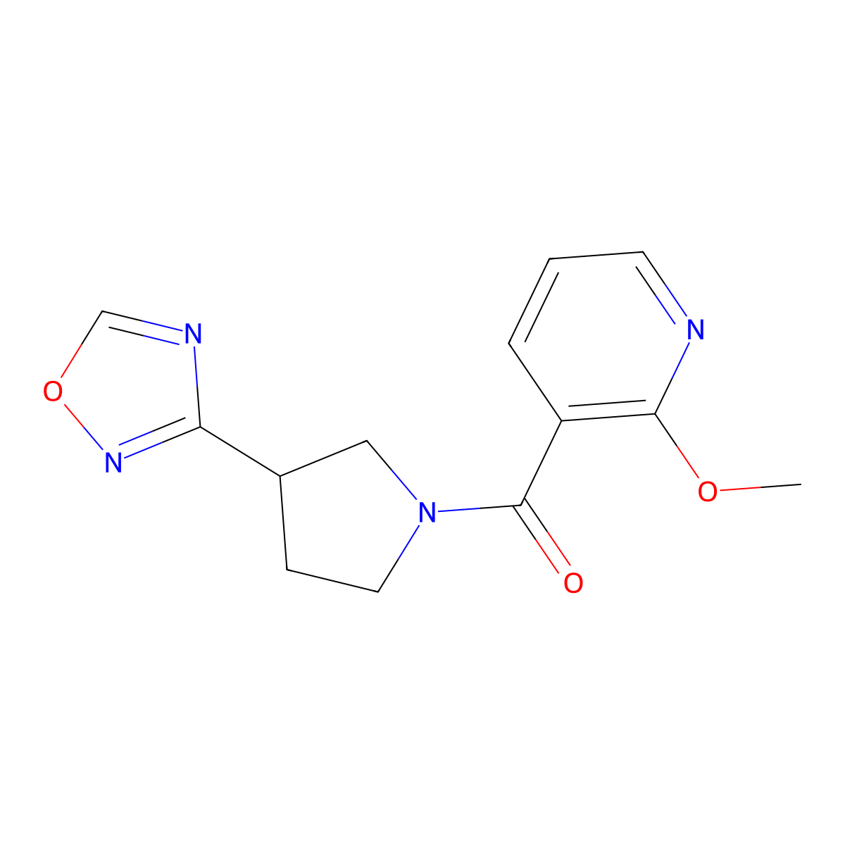 (3-(1,2,4-Oxadiazol-3-yl)pyrrolidin-1-yl)(2-methoxypyridin-3-yl)methanone molecular structure, CAS 2034319-86-1