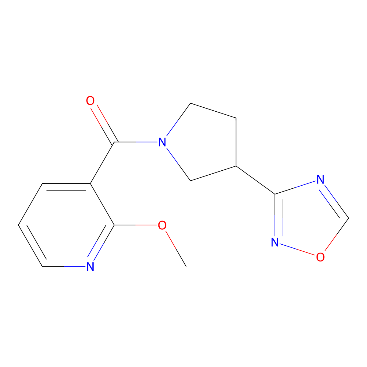 (3-(1,2,4-Oxadiazol-3-yl)pyrrolidin-1-yl)(2-methoxypyridin-3-yl)methanone molecular structure, CAS 2034319-86-1
