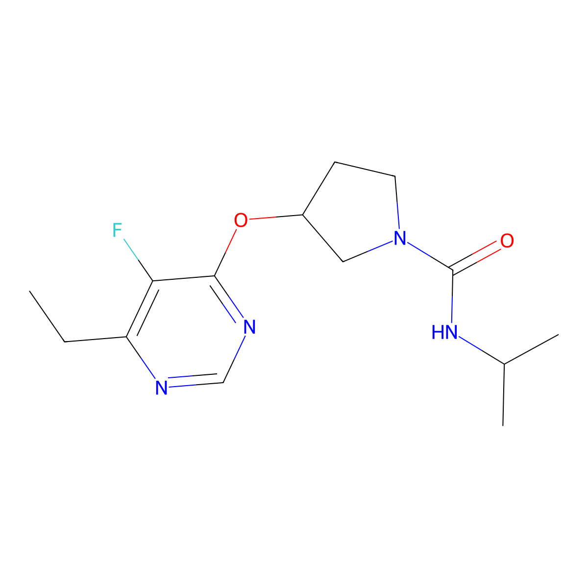 3-((6-ethyl-5-fluoropyrimidin-4-yl)oxy)-N-isopropylpyrrolidine-1-carboxamide molecular structure, CAS 2034320-05-1