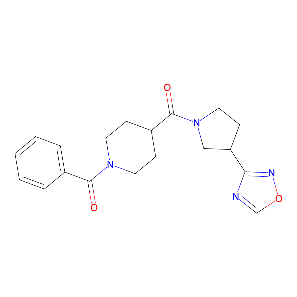 (3-(1,2,4-Oxadiazol-3-yl)pyrrolidin-1-yl)(1-benzoylpiperidin-4-yl)methanone molecular structure, CAS 2034320-09-5