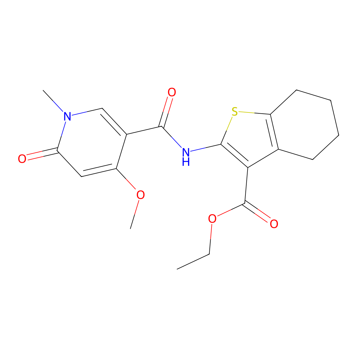 Ethyl 2-(4-methoxy-1-methyl-6-oxo-1,6-dihydropyridine-3-carboxamido)-4,5,6,7-tetrahydrobenzo[b]thiophene-3-carboxylate molecular structure, CAS 2034320-13-1