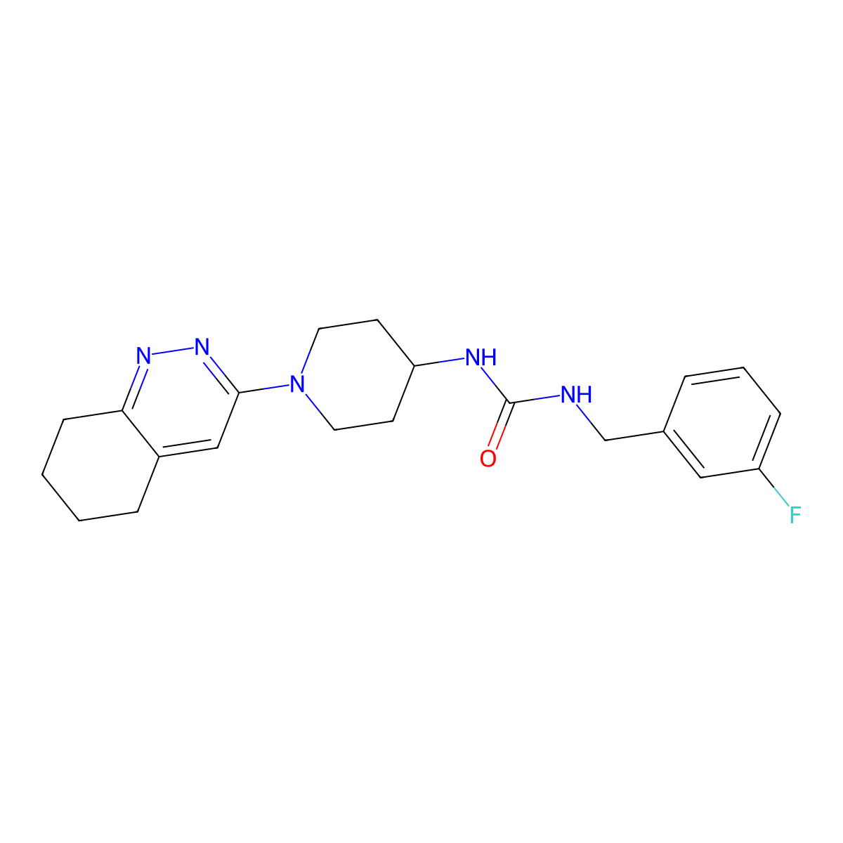 1-(3-Fluorobenzyl)-3-(1-(5,6,7,8-tetrahydrocinnolin-3-yl)piperidin-4-yl)urea molecular structure, CAS 2034320-21-1