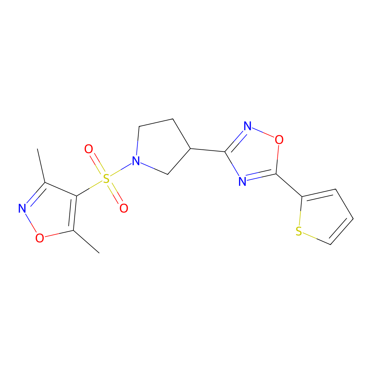 3-(1-((3,5-Dimethylisoxazol-4-yl)sulfonyl)pyrrolidin-3-yl)-5-(thiophen-2-yl)-1,2,4-oxadiazole molecular structure, CAS 2034320-29-9