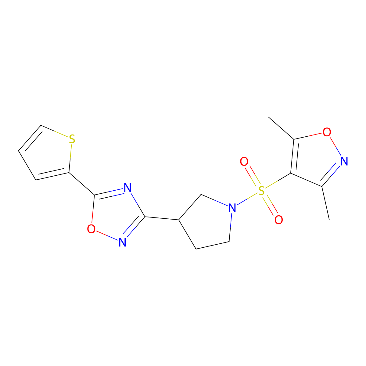 3-(1-((3,5-Dimethylisoxazol-4-yl)sulfonyl)pyrrolidin-3-yl)-5-(thiophen-2-yl)-1,2,4-oxadiazole molecular structure, CAS 2034320-29-9