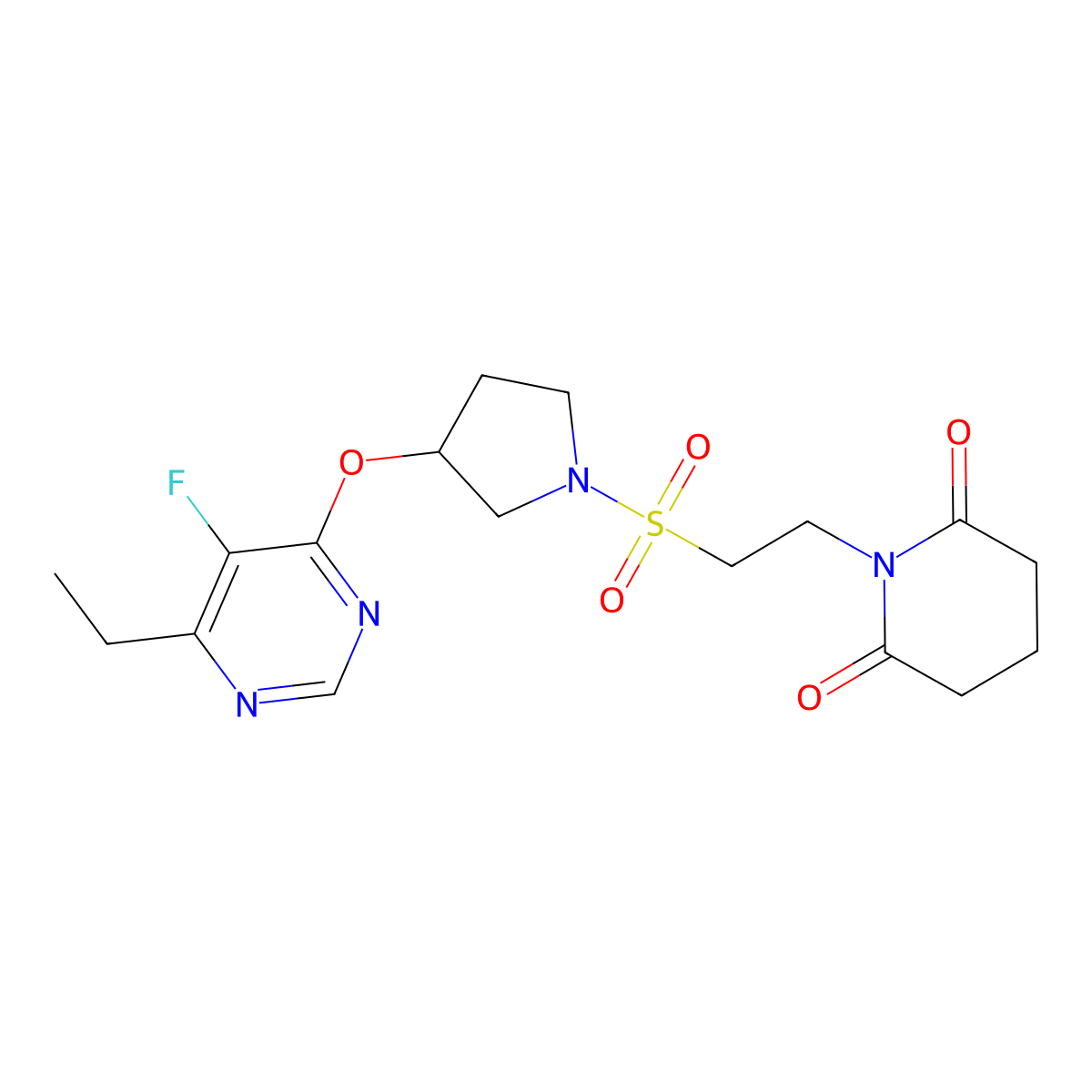 1-(2-((3-((6-Ethyl-5-fluoropyrimidin-4-yl)oxy)pyrrolidin-1-yl)sulfonyl)ethyl)piperidine-2,6-dione molecular structure, CAS 2034320-34-6