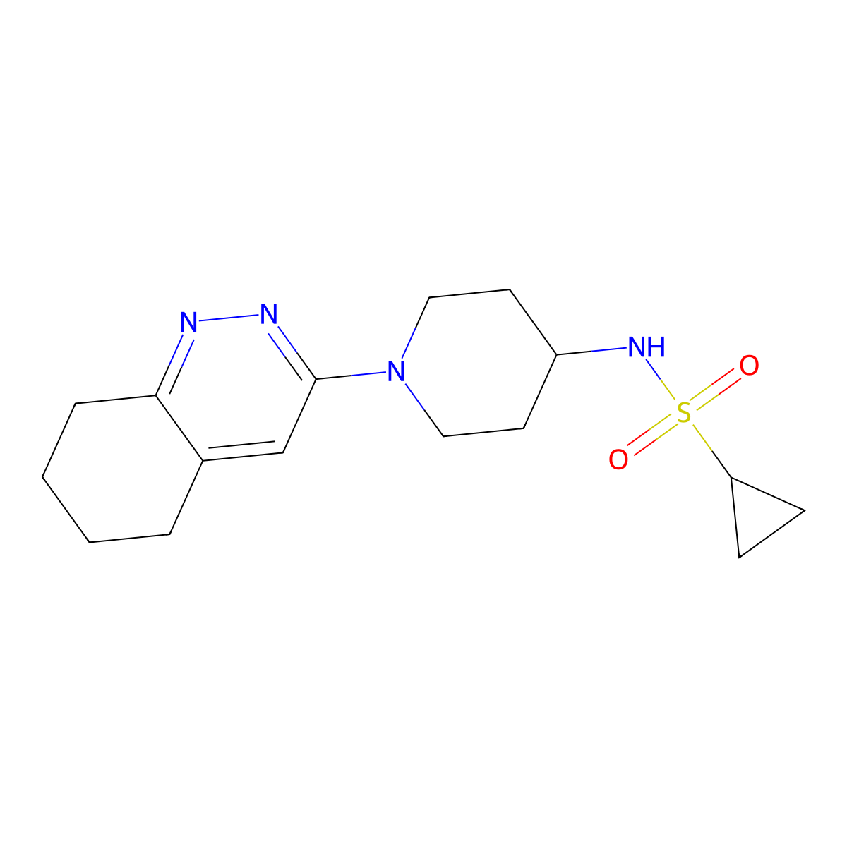 N-(1-(5,6,7,8-tetrahydrocinnolin-3-yl)piperidin-4-yl)cyclopropanesulfonamide molecular structure, CAS 2034320-38-0