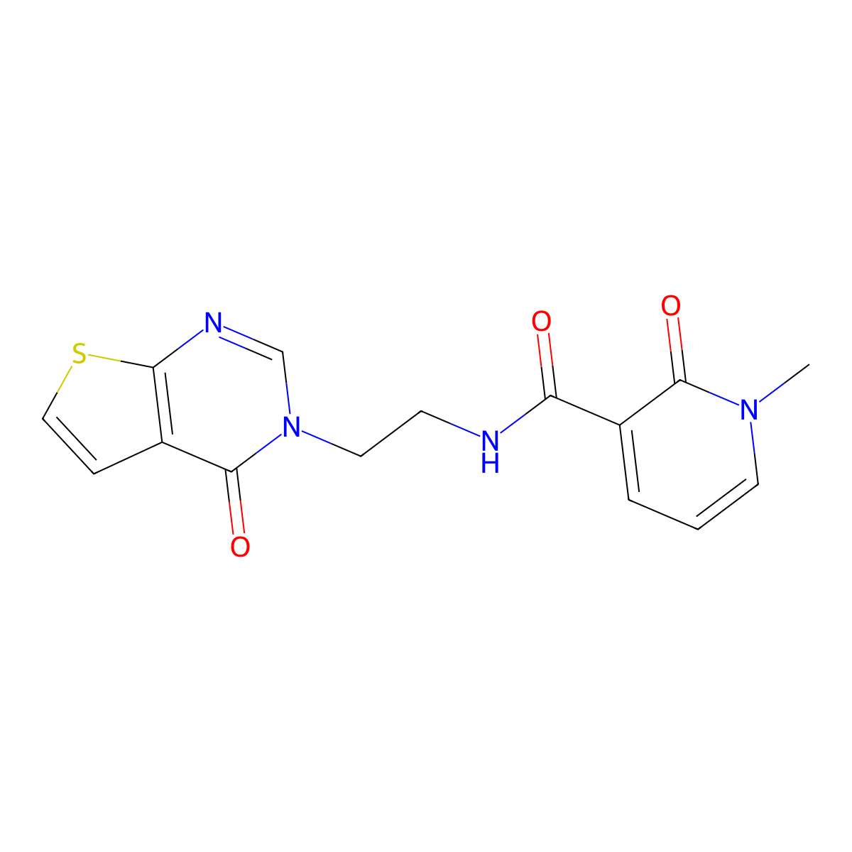 1-methyl-2-oxo-N-(2-(4-oxothieno[2,3-d]pyrimidin-3(4H)-yl)ethyl)-1,2-dihydropyridine-3-carboxamide molecular structure, CAS 2034320-40-4