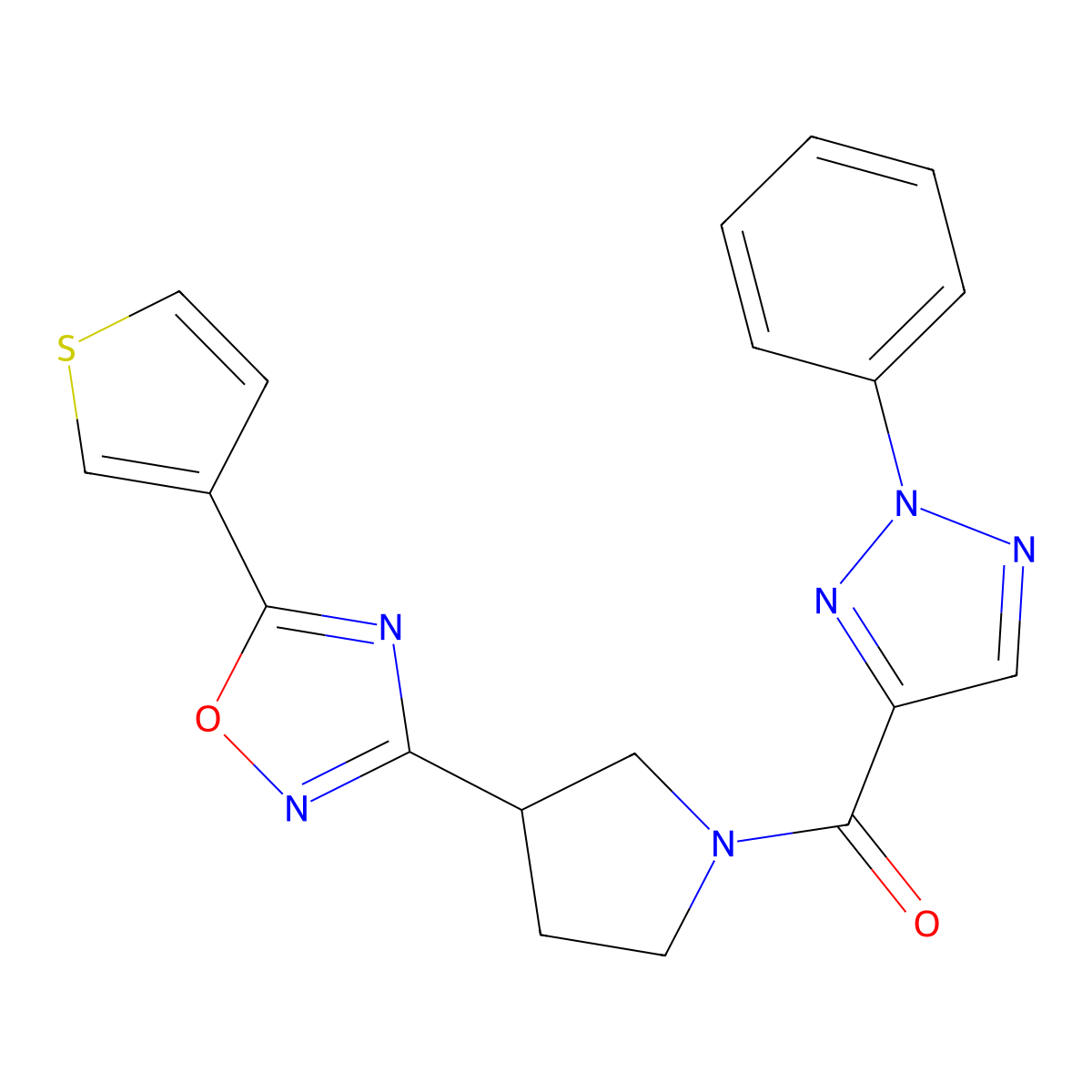 (2-phenyl-2H-1,2,3-triazol-4-yl)(3-(5-(thiophen-3-yl)-1,2,4-oxadiazol-3-yl)pyrrolidin-1-yl)methanone molecular structure, CAS 2034320-42-6