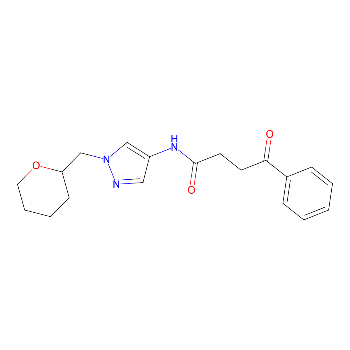 4-oxo-4-phenyl-N-(1-((tetrahydro-2H-pyran-2-yl)methyl)-1H-pyrazol-4-yl)butanamide molecular structure, CAS 2034320-45-9