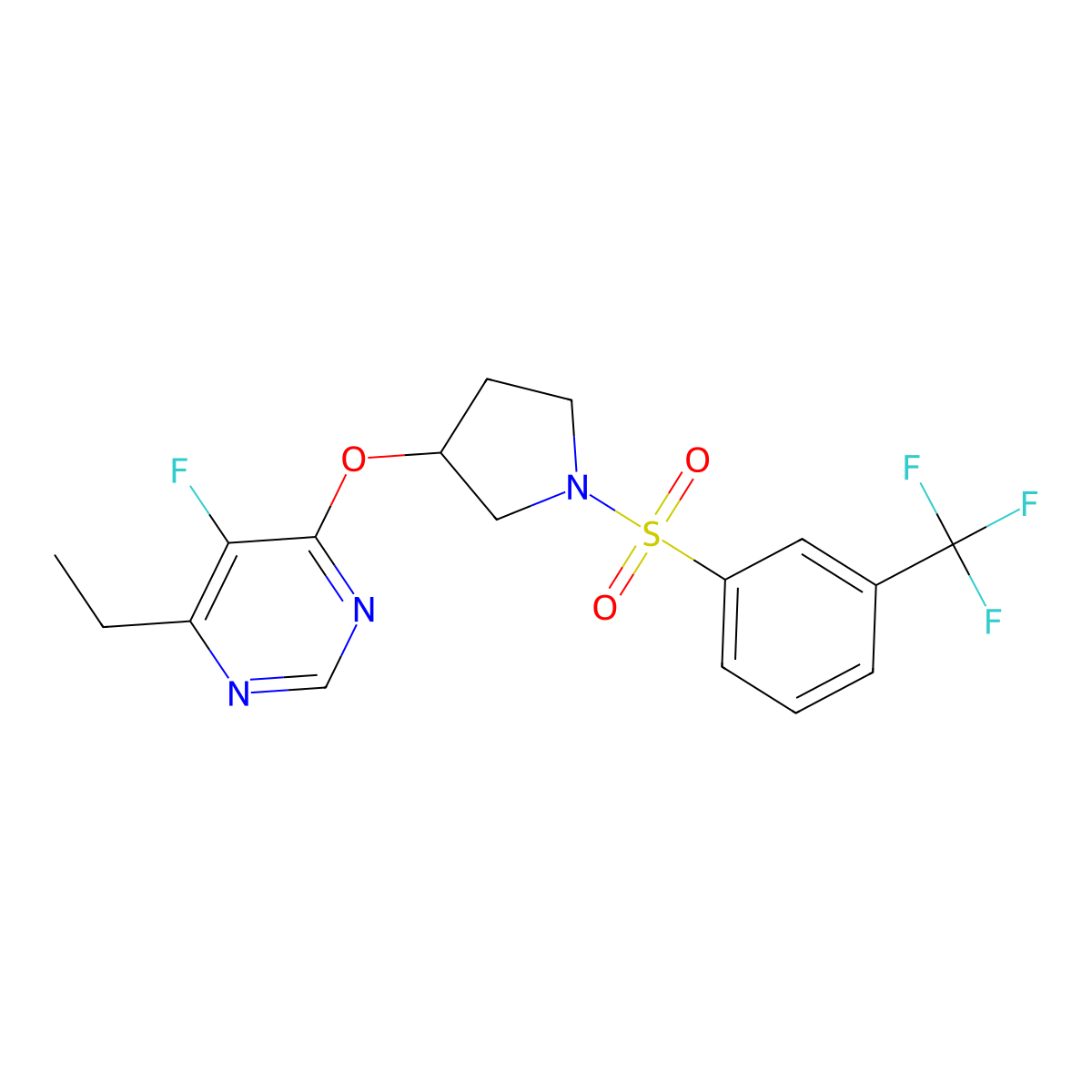 4-Ethyl-5-fluoro-6-((1-((3-(trifluoromethyl)phenyl)sulfonyl)pyrrolidin-3-yl)oxy)pyrimidine molecular structure, CAS 2034320-46-0
