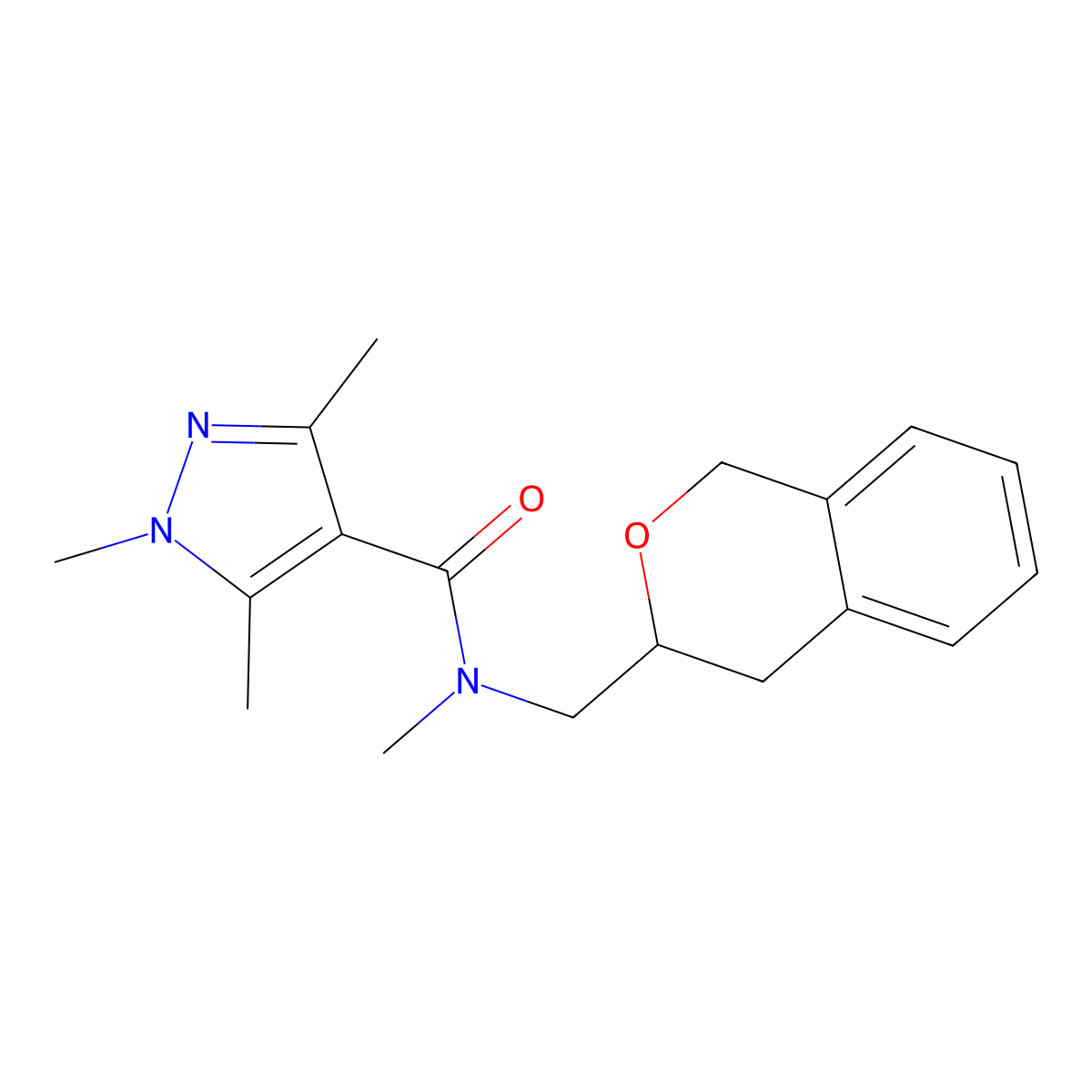 N-(isochroman-3-ylmethyl)-N,1,3,5-tetramethyl-1H-pyrazole-4-carboxamide molecular structure, CAS 2034320-53-9