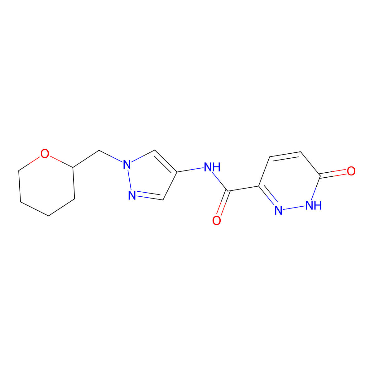 6-oxo-N-(1-((tetrahydro-2H-pyran-2-yl)methyl)-1H-pyrazol-4-yl)-1,6-dihydropyridazine-3-carboxamide molecular structure, CAS 2034320-55-1