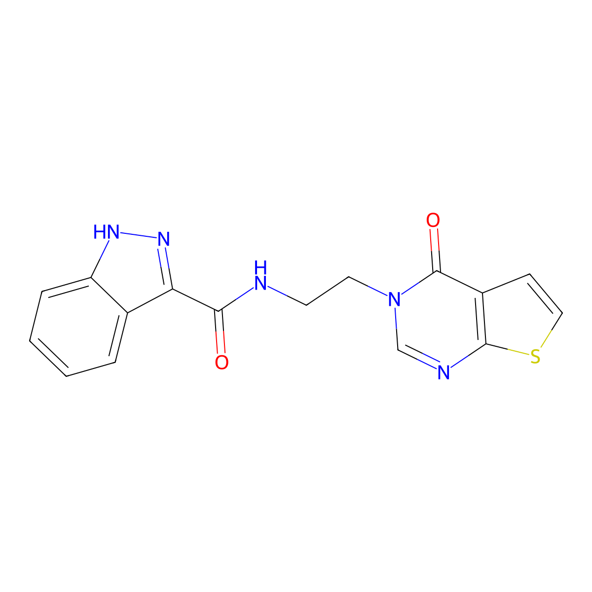 N-(2-(4-oxothieno[2,3-d]pyrimidin-3(4H)-yl)ethyl)-1H-indazole-3-carboxamide molecular structure, CAS 2034320-56-2