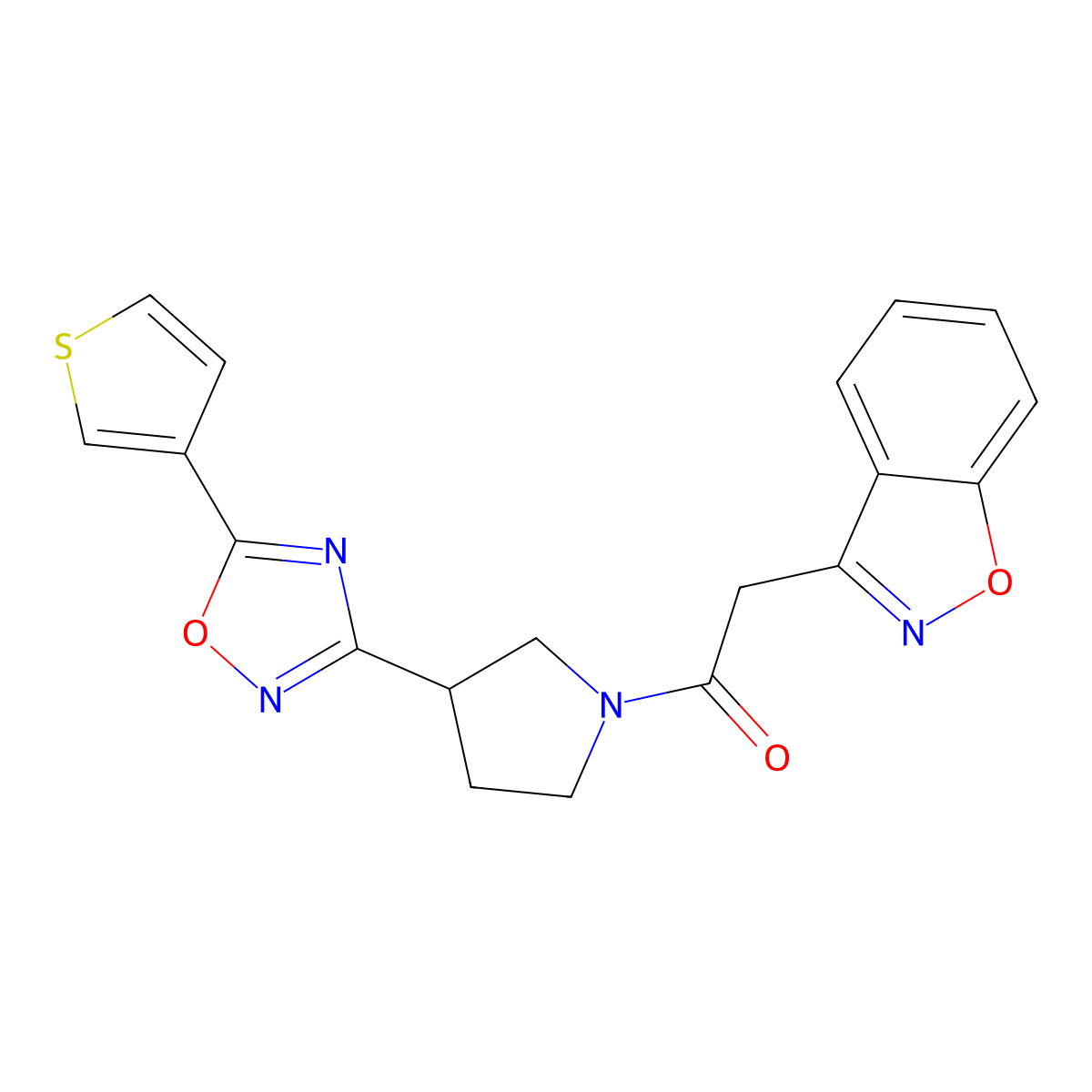 2-(Benzo[d]isoxazol-3-yl)-1-(3-(5-(thiophen-3-yl)-1,2,4-oxadiazol-3-yl)pyrrolidin-1-yl)ethanone molecular structure, CAS 2034320-57-3