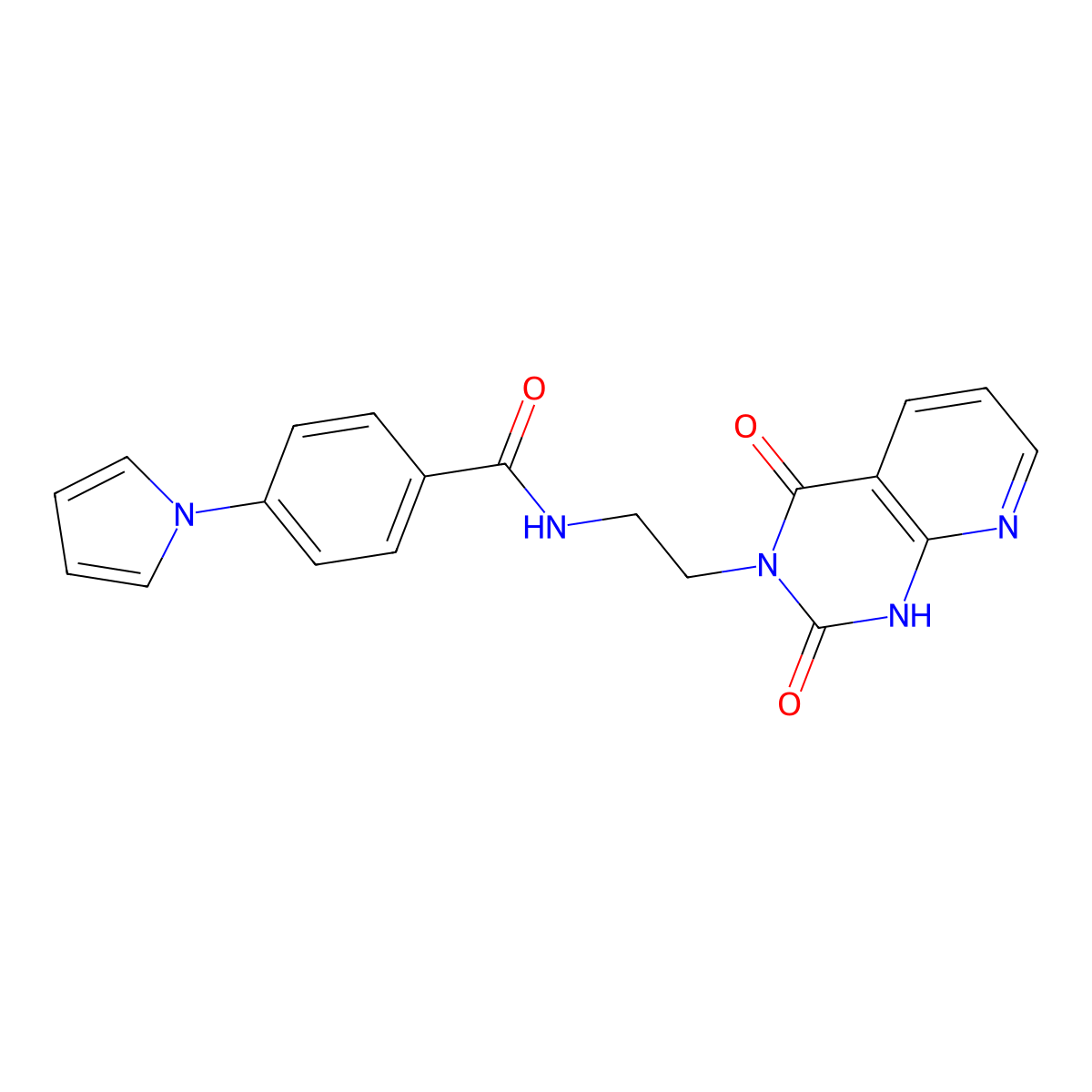 N-(2-(2,4-dioxo-1,2-dihydropyrido[2,3-d]pyrimidin-3(4H)-yl)ethyl)-4-(1H-pyrrol-1-yl)benzamide molecular structure, CAS 2034320-61-9