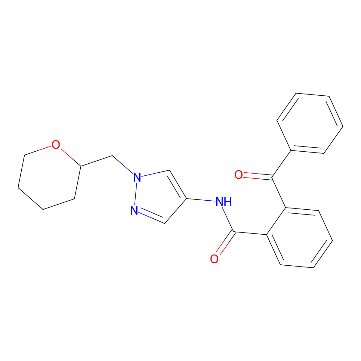 2-benzoyl-N-(1-((tetrahydro-2H-pyran-2-yl)methyl)-1H-pyrazol-4-yl)benzamide molecular structure, CAS 2034320-64-2