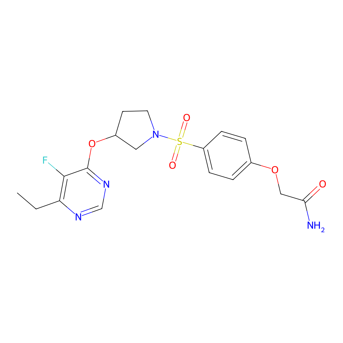 2-(4-((3-((6-Ethyl-5-fluoropyrimidin-4-yl)oxy)pyrrolidin-1-yl)sulfonyl)phenoxy)acetamide molecular structure, CAS 2034320-85-7
