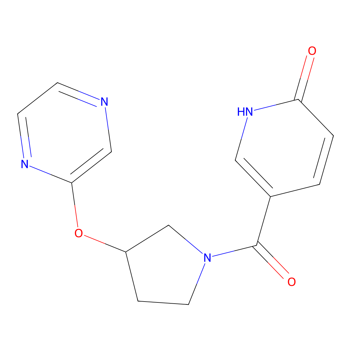 5-(3-(pyrazin-2-yloxy)pyrrolidine-1-carbonyl)pyridin-2(1H)-one molecular structure, CAS 2034320-92-6