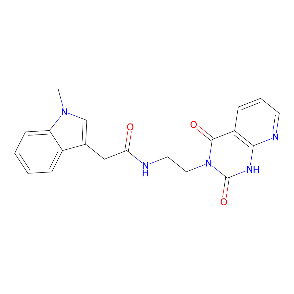 N-(2-(2,4-dioxo-1,2-dihydropyrido[2,3-d]pyrimidin-3(4H)-yl)ethyl)-2-(1-methyl-1H-indol-3-yl)acetamide molecular structure, CAS 2034320-94-8