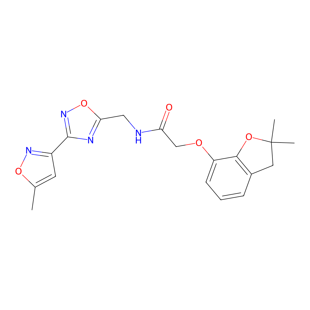 2-((2,2-dimethyl-2,3-dihydrobenzofuran-7-yl)oxy)-N-((3-(5-methylisoxazol-3-yl)-1,2,4-oxadiazol-5-yl)methyl)acetamide molecular structure, CAS 2034320-95-9