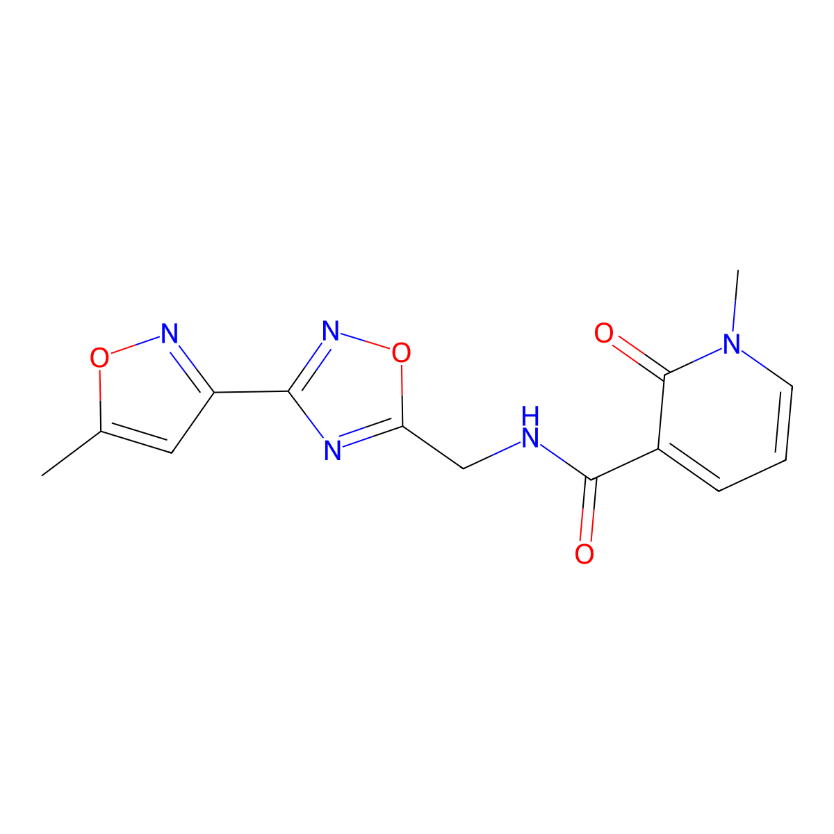 1-methyl-N-((3-(5-methylisoxazol-3-yl)-1,2,4-oxadiazol-5-yl)methyl)-2-oxo-1,2-dihydropyridine-3-carboxamide molecular structure, CAS 2034321-01-0