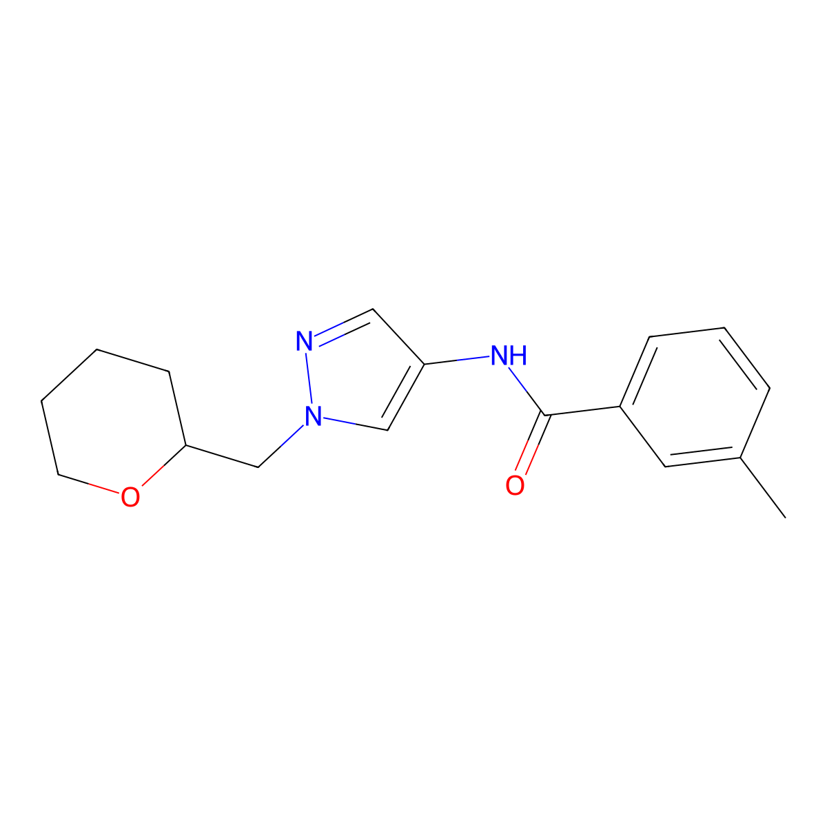 3-methyl-N-(1-((tetrahydro-2H-pyran-2-yl)methyl)-1H-pyrazol-4-yl)benzamide molecular structure, CAS 2034321-03-2
