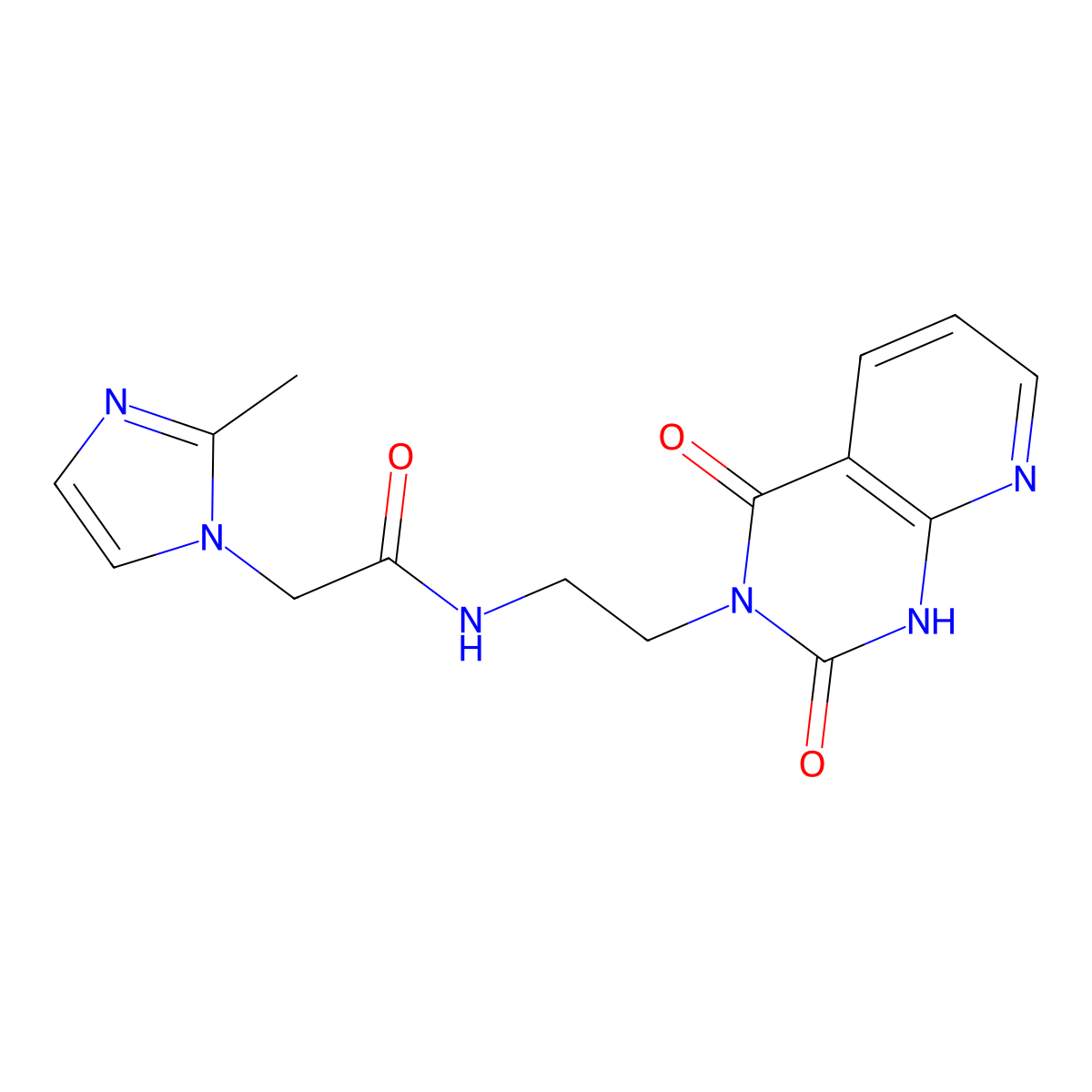 N-(2-(2,4-dioxo-1,2-dihydropyrido[2,3-d]pyrimidin-3(4H)-yl)ethyl)-2-(2-methyl-1H-imidazol-1-yl)acetamide molecular structure, CAS 2034321-05-4