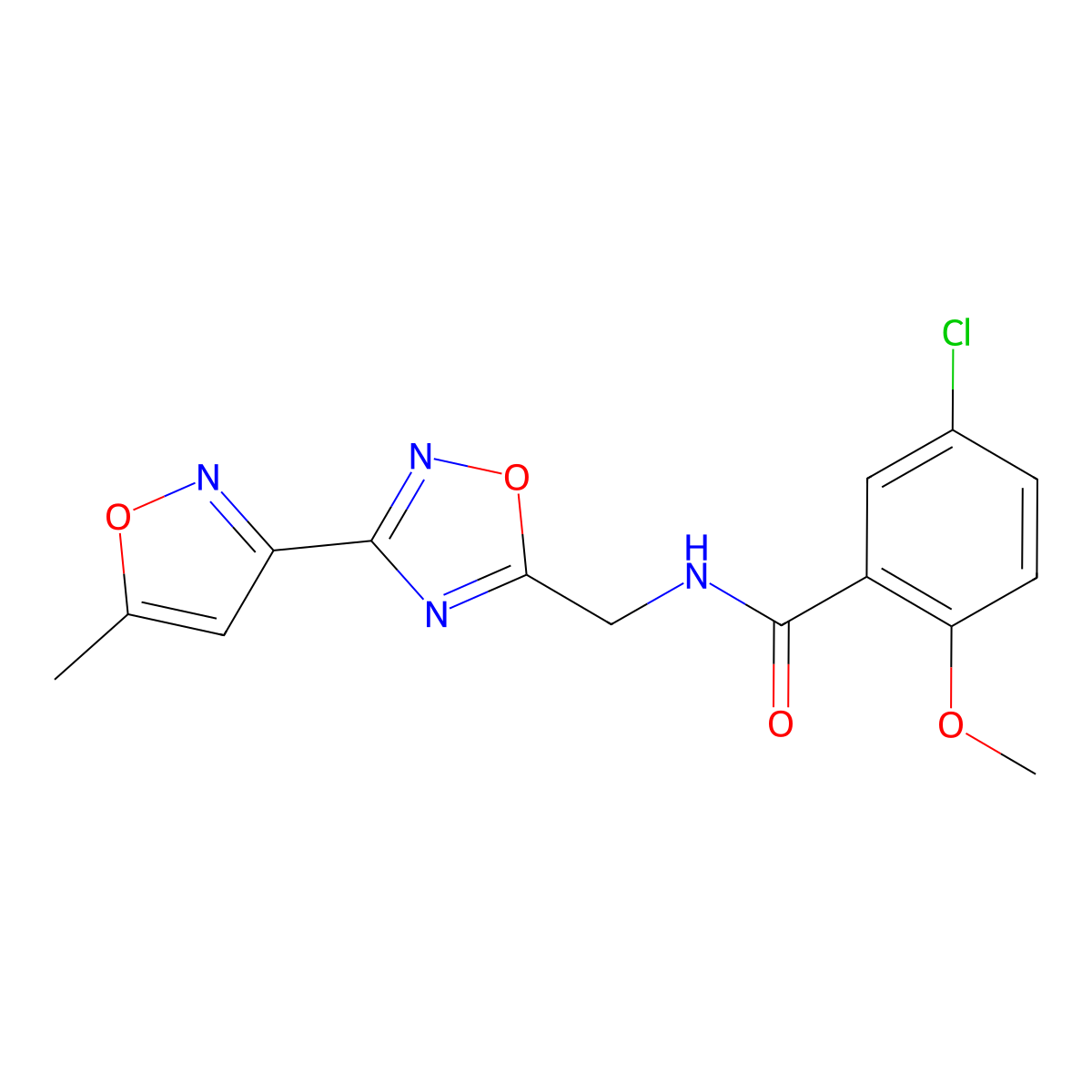 5-chloro-2-methoxy-N-((3-(5-methylisoxazol-3-yl)-1,2,4-oxadiazol-5-yl)methyl)benzamide molecular structure, CAS 2034321-08-7