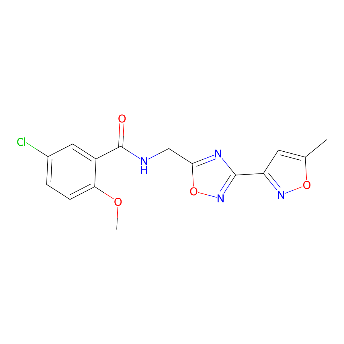 5-chloro-2-methoxy-N-((3-(5-methylisoxazol-3-yl)-1,2,4-oxadiazol-5-yl)methyl)benzamide molecular structure, CAS 2034321-08-7
