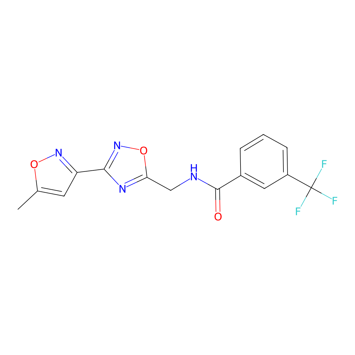 N-((3-(5-methylisoxazol-3-yl)-1,2,4-oxadiazol-5-yl)methyl)-3-(trifluoromethyl)benzamide molecular structure, CAS 2034321-13-4